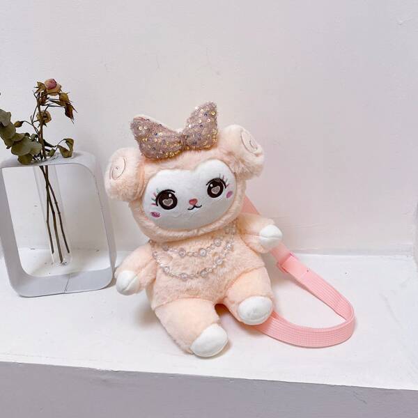 

Cartoon Graphic Fluffy Novelty Bag, Pink