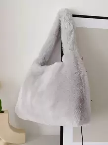 Minimalist Fluffy Shoulder Bag - Grey - View 1