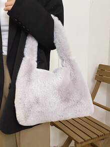Minimalist Fluffy Shoulder Bag - Grey - View 2