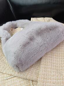 Minimalist Fluffy Shoulder Bag - Grey - View 4