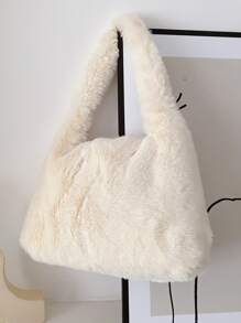 Minimalist Fluffy Shoulder Bag - Beige - View 1