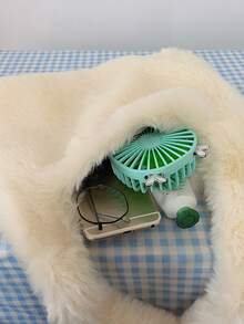 Minimalist Fluffy Shoulder Bag - Beige - View 4