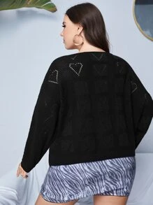 Áo len Plus Size màu trơn Giải trí - màu đen - Xem 2