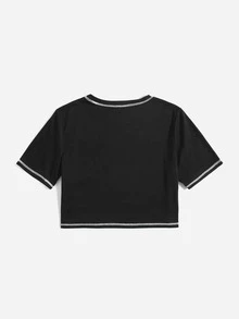 Áo thun nữ Pha lê kim cương Tương phản ràng buộc Tim Giải trí - màu đen - Xem 2