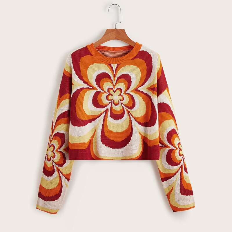 

Floral Pattern Drop Shoulder Sweater, Multicolor