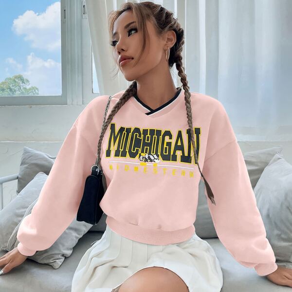 

Letter Graphic Drop Shoulder Pullover, Baby pink