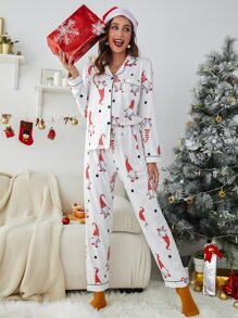 Christmas Cartoon Graphic Pyjama Set Without Hat - White - View 5