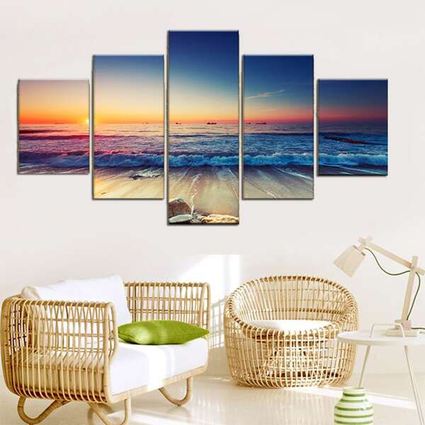 

5pcs Sea Print DIY Diamond Unframed Painting, Multicolor