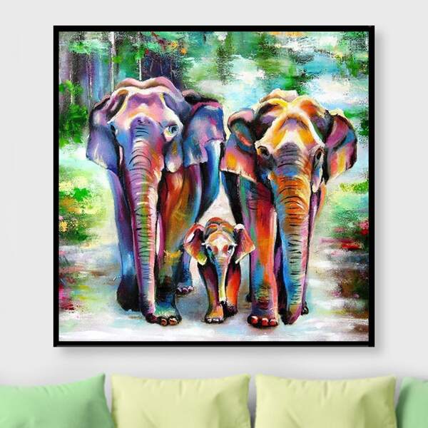 

Elephant Print DIY Diamond Unframed Painting, Multicolor