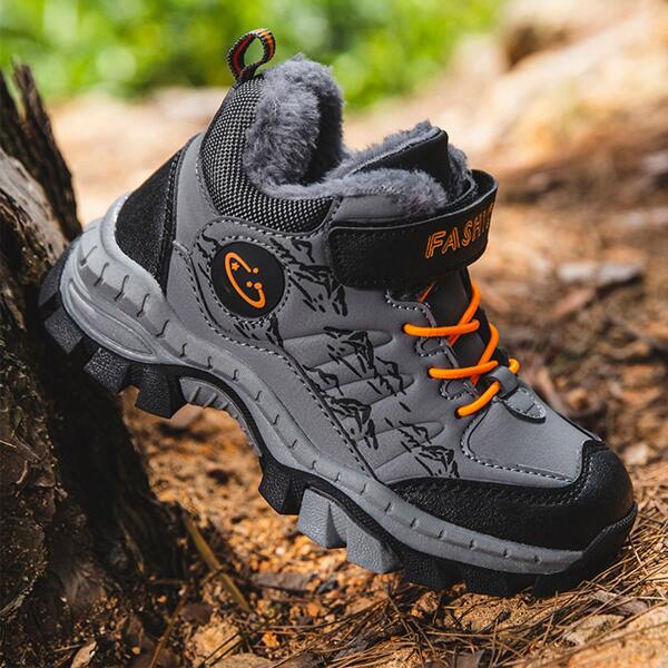 

Boys Lace-up Front Plush Inside Sneakers, Grey