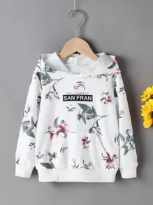 SHEIN Áo nỉ bé gái Túi Hoa Lá thư Giải trí - trắng - Xem 1