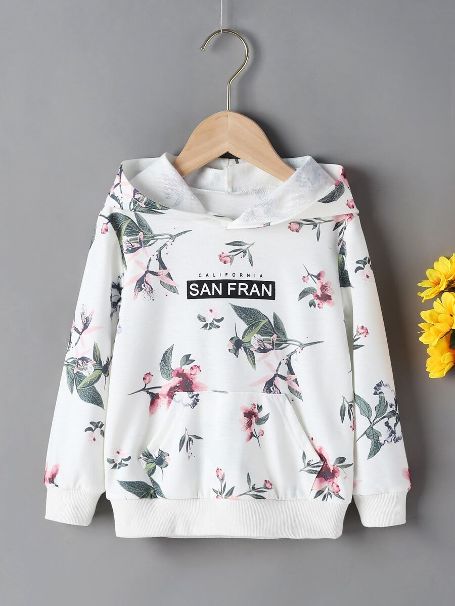 SHEIN Áo nỉ bé gái Túi Hoa Lá thư Giải trí - trắng - Xem 1