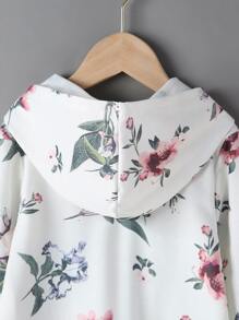 SHEIN Áo nỉ bé gái Túi Hoa Lá thư Giải trí - trắng - Xem 3