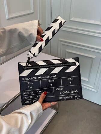 Lightweight,Business Casual Movie Clapperboard Design Square Bag For Teen Girls Women College Students,Rookies & White-collar Workers Perfect for Office,College,Work ,Business,Commute,Outdoors, Travel, Outings