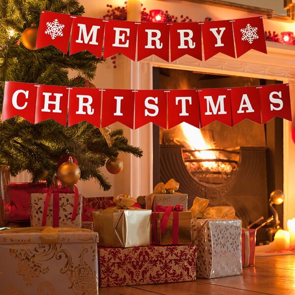 

1pc Christmas Slogan Graphic Decorative Pull Flag, Multicolor