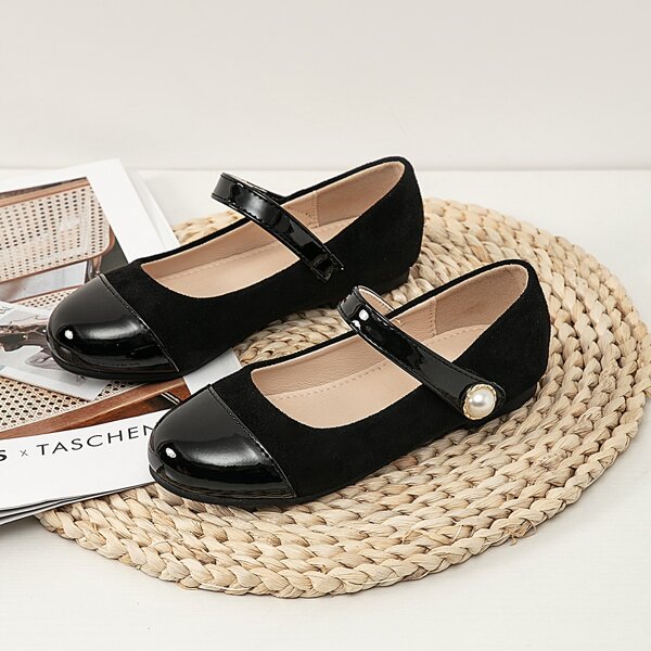 

Girls Faux Pearl Decor Ballet Flats, Black