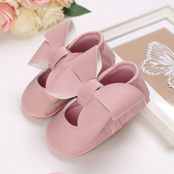 

Baby Bow & Fringe Decor Flats, Pink