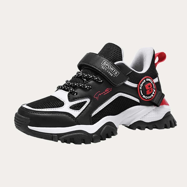 

Boys Two Tone Letter Graphic Running Shoes, Black and white