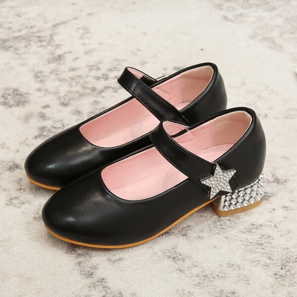 

Girls Star & Rhinestone Decor Mary Janes, Black
