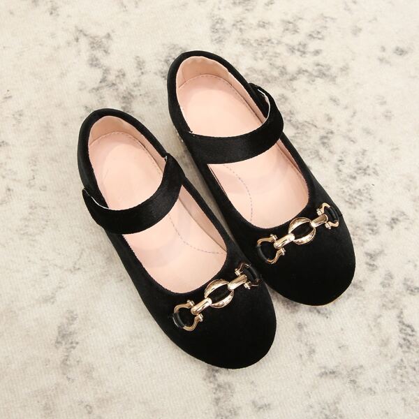 

Girls Metal Decor Velcro Strap Flats, Black