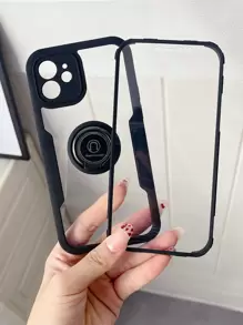 帶圓環支架透明手機殼 - 黑色 - 查看 1