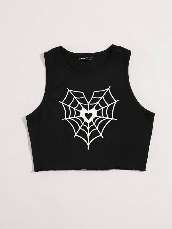 SHEIN Coolane Spider Web & Heart Print Tank Top | SHEIN EUQS