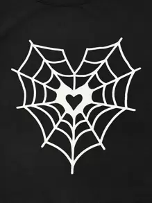 SHEIN Unity Spider Web & Heart Print Tank Top - Black - View 5