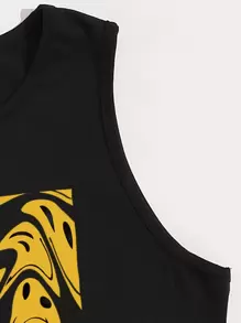 SHEIN Unity Smile Face Print Crop Tank Top - Black - View 3