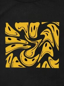 SHEIN Unity Smile Face Print Crop Tank Top - Black - View 5