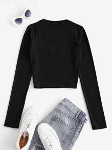 SHEIN Unity Camiseta corta unicolor de cuello scoop - Negro - Ver 2