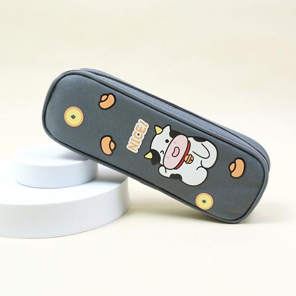 

Cartoon Cow Print Pencil Case, Grey