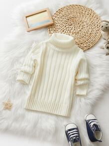 SHEIN Jersey De Cuello Alto De Punto Acanalado Para Niños - Blanco - Ver 1