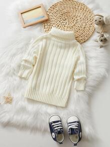 SHEIN Jersey De Cuello Alto De Punto Acanalado Para Niños - Blanco - Ver 2