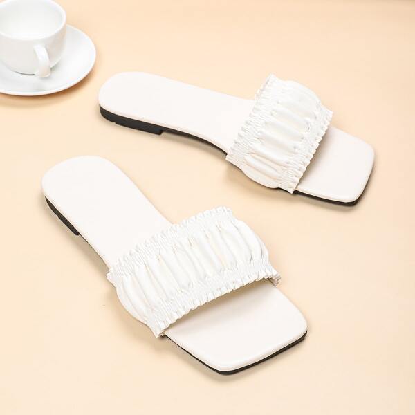 

Minimalist Ruched Flat Sandals, Beige