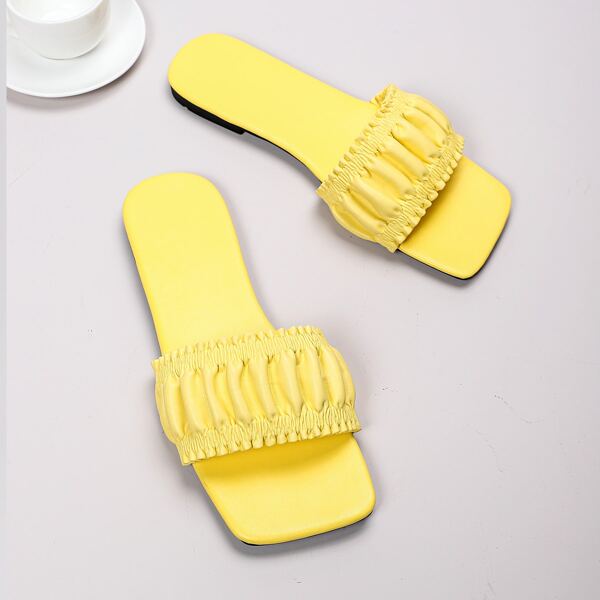 

Minimalist Ruched Flat Sandals, Yellow