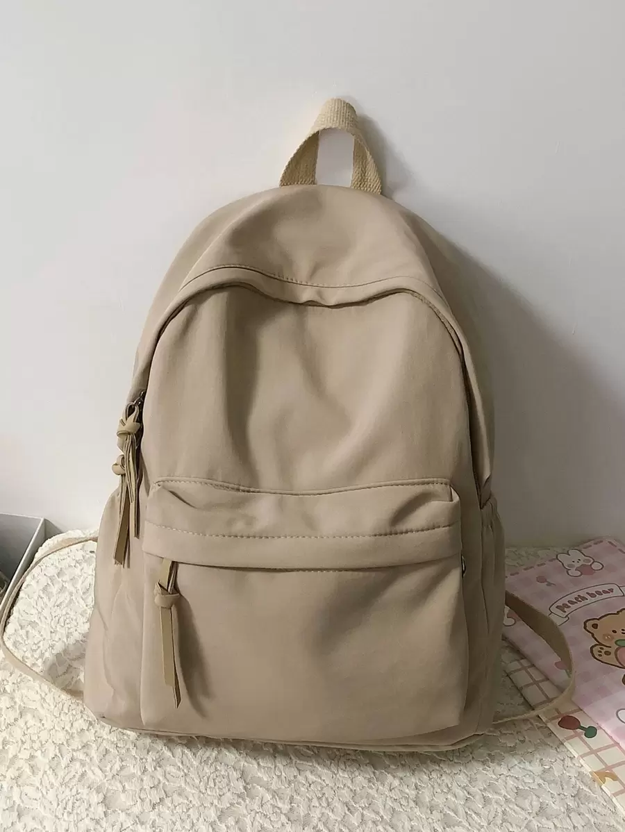 1 件简约大容量女士背包，纯色，适合旅行、购物、携带笔记本电脑、教科书、衣服，休闲设计