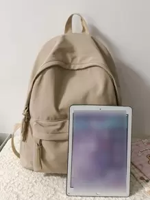 1 件简约大容量女士背包，纯色，适合旅行、购物、携带笔记本电脑、教科书、衣服，休闲设计
