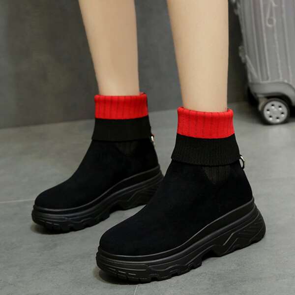 

Minimalist Slip-On Sock Boots, Red