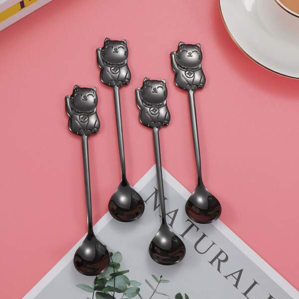 

2pcs Stainless Steel Cat Spoon, Black