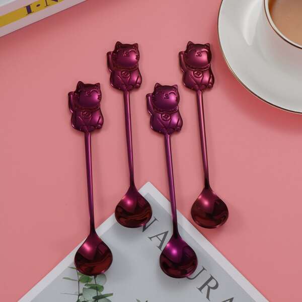 

2pcs Stainless Steel Cat Spoon, Purple
