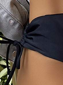 Bikini sin tirantes con cordón y lazos en los laterales - Negro - Ver 4