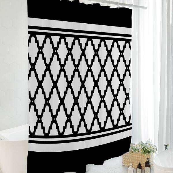 

Geometric Pattern Shower Curtain, Black and white