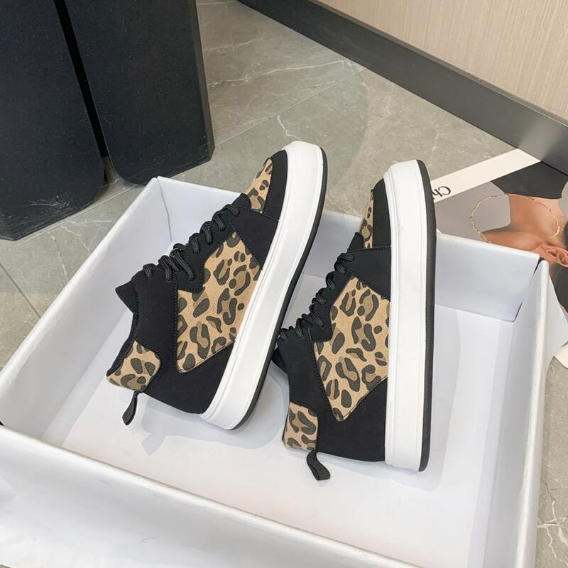 

Leopard Lace Up Front Sneakers, Black