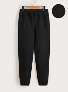 SHEIN Boys Slant Pockets Thermal Lined Joggers - Black - View 1