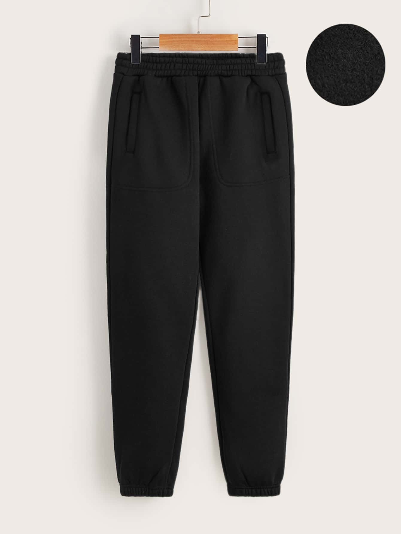 SHEIN Boys Slant Pockets Thermal Lined Joggers - Black - View 1