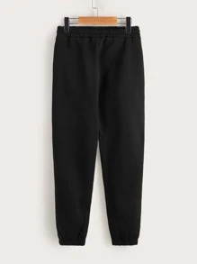 SHEIN Boys Slant Pockets Thermal Lined Joggers - Black - View 2