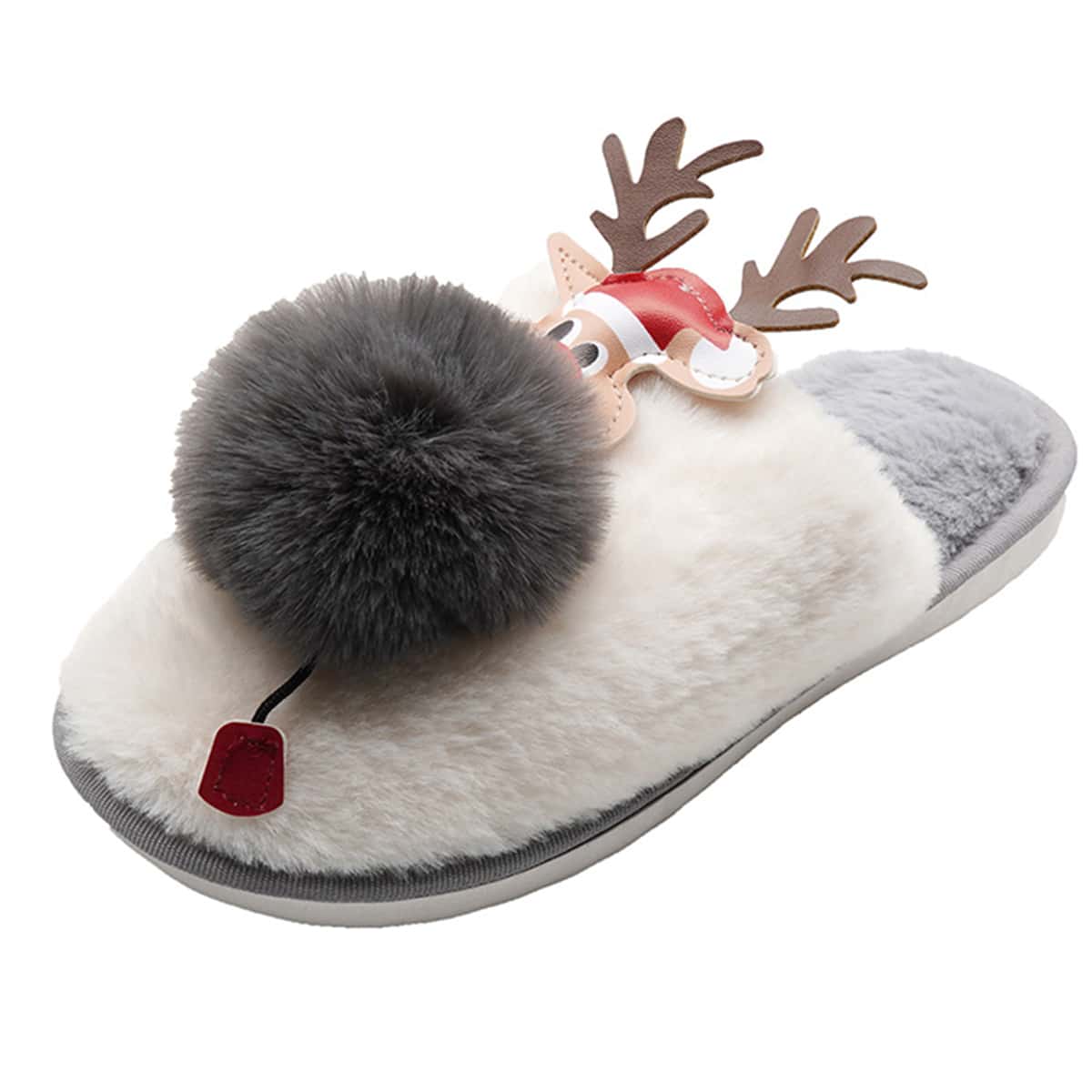 

Christmas Elk Decor Fluffy Slippers, Grey
