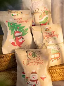 24pcs Christmas Pattern Gift Bag & 24pcs Sticker - Khaki - View 2
