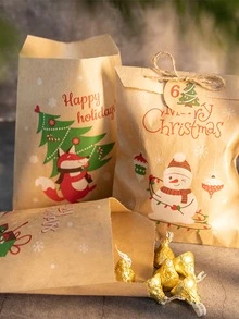 24pcs Christmas Pattern Gift Bag & 24pcs Sticker - Khaki - View 5