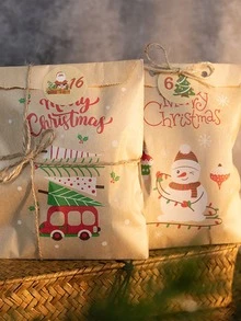24pcs Christmas Pattern Gift Bag & 24pcs Sticker - Khaki - View 3
